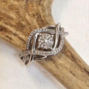 Sterling Silver 925 Diamond Ring Size 7 Stamped RL India